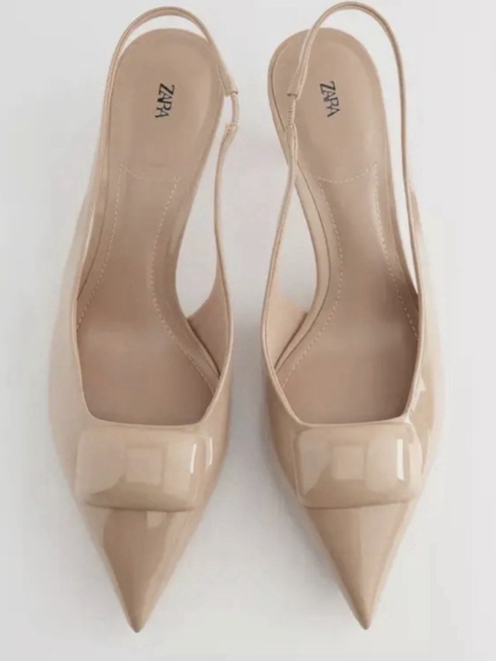 ZARA Pointed Toe Slingbacks NWT Patented Beige 10